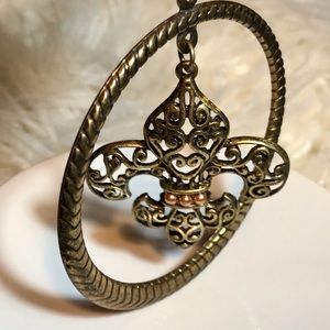 Fleur De Lis Bronze Loop Earrings Large 3 1/2”